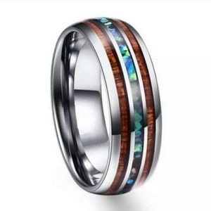 2X HP 😊 NEW Tungsten Hawaiian Koa Wood Blue Abalone Wedding Band Ring Sz 8